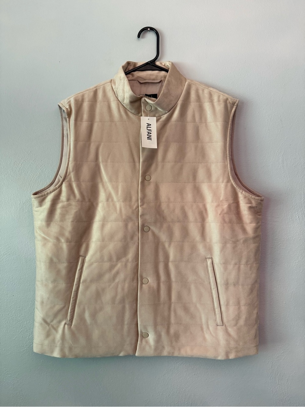Alfani Men's Light Cream Quilted Faux Suede Snap Vest